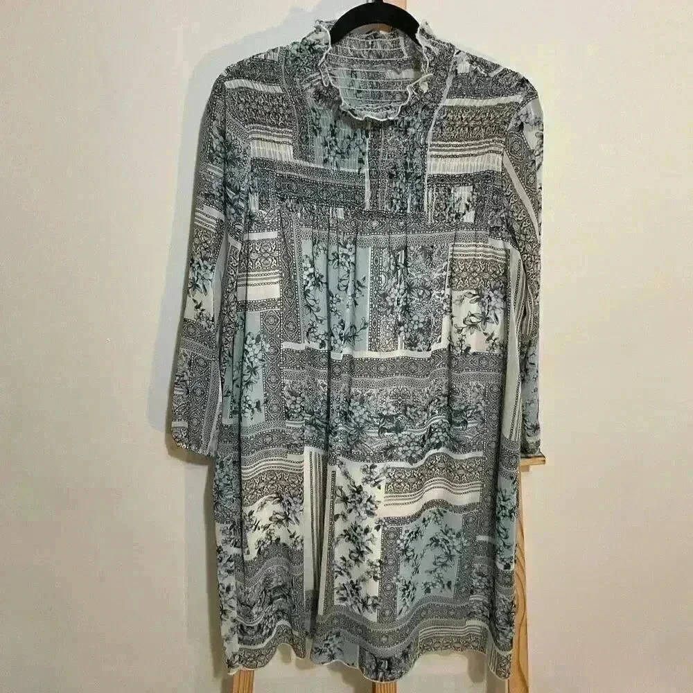 Stella & Julie floral long sleeve smock neck midi dress size 6